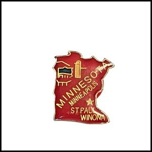 Minnesota Souvenir Pin Travel Collectible State Landmark Cities Red Gold‎